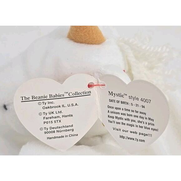 1993 Ty Beanie Baby "Mystic" Retired Yarn Mane Tan Horn Unicorn BB7 - Picture 3 of 5